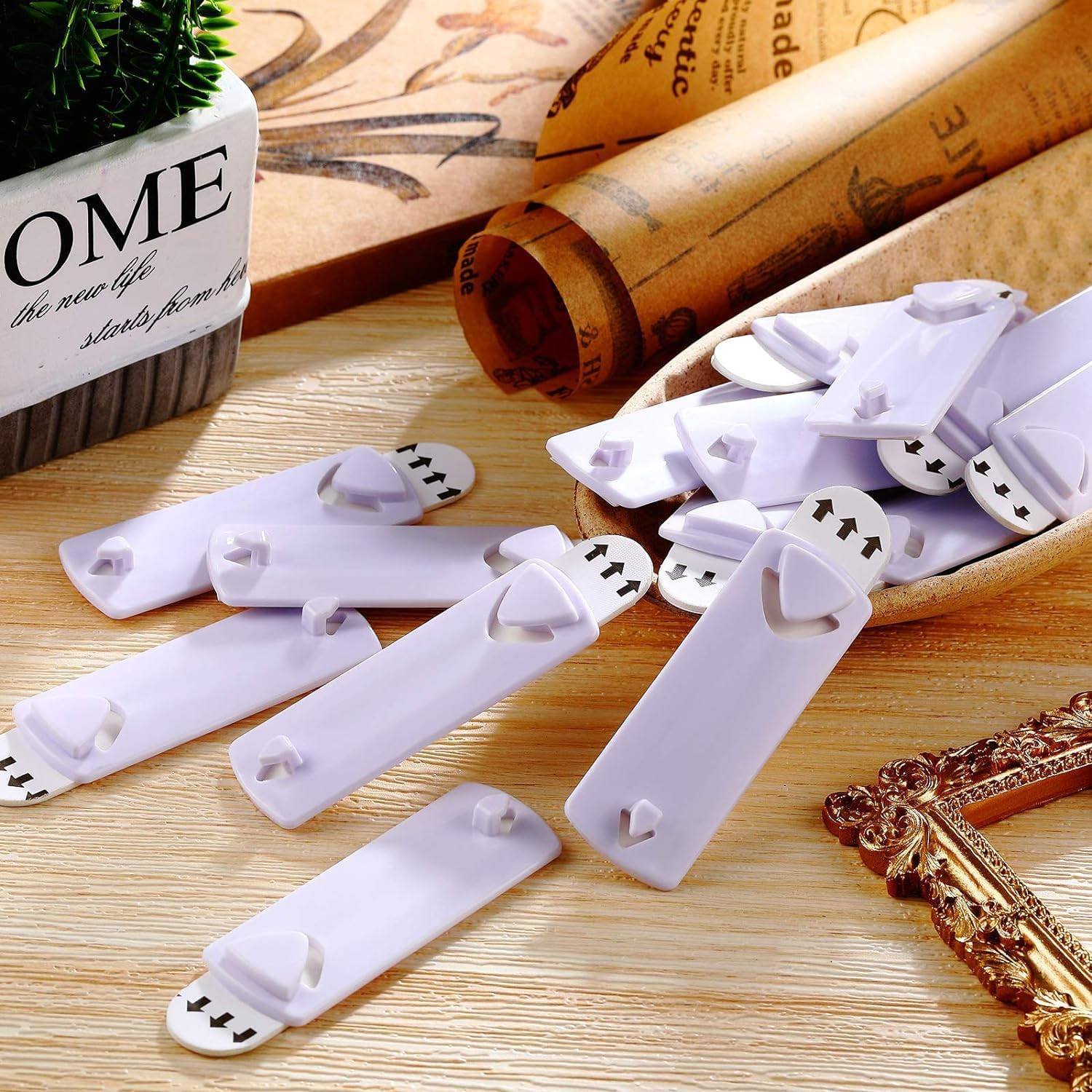 10Pcs Sawtooth Picture Hangers, Damage Free Hanging Frame Hangers, Wire Back Picture Frame Hanger, 12 Removable Adhesive Strips, No Nails Picture Wall Hooks for Home Bathroom Kitchen Closet image number 2