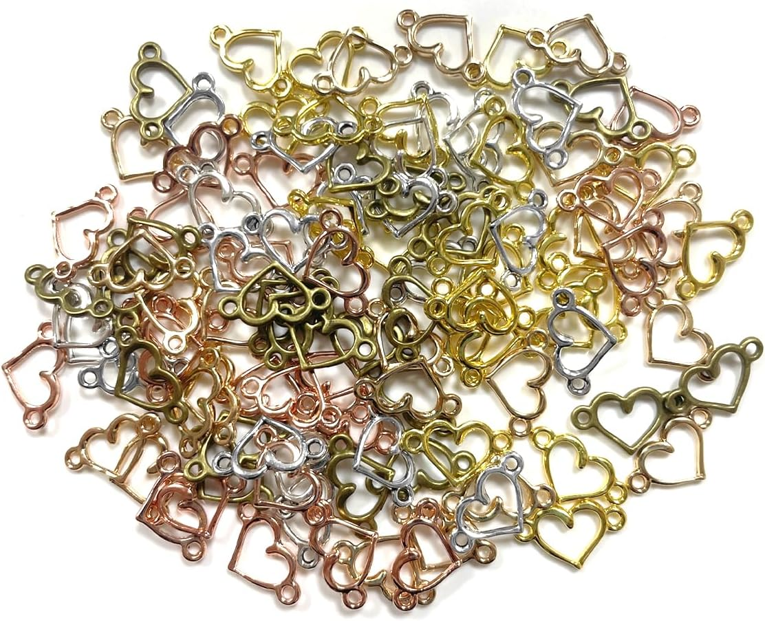 BEZANU Metal Heart Charms, 100 PCS Multicolor Alloy Heart Connector Pendant for Jewelry Making, Bracelets, Art Craft (5 Colors) image number 3