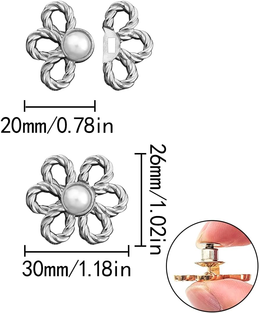 Pant Waist Tightener, 6 PCS Flower Shape Adjustable No Sewing Buttons for Loose Jeans, Pants, Skirts, Sleeves (3 Styles) image number 5