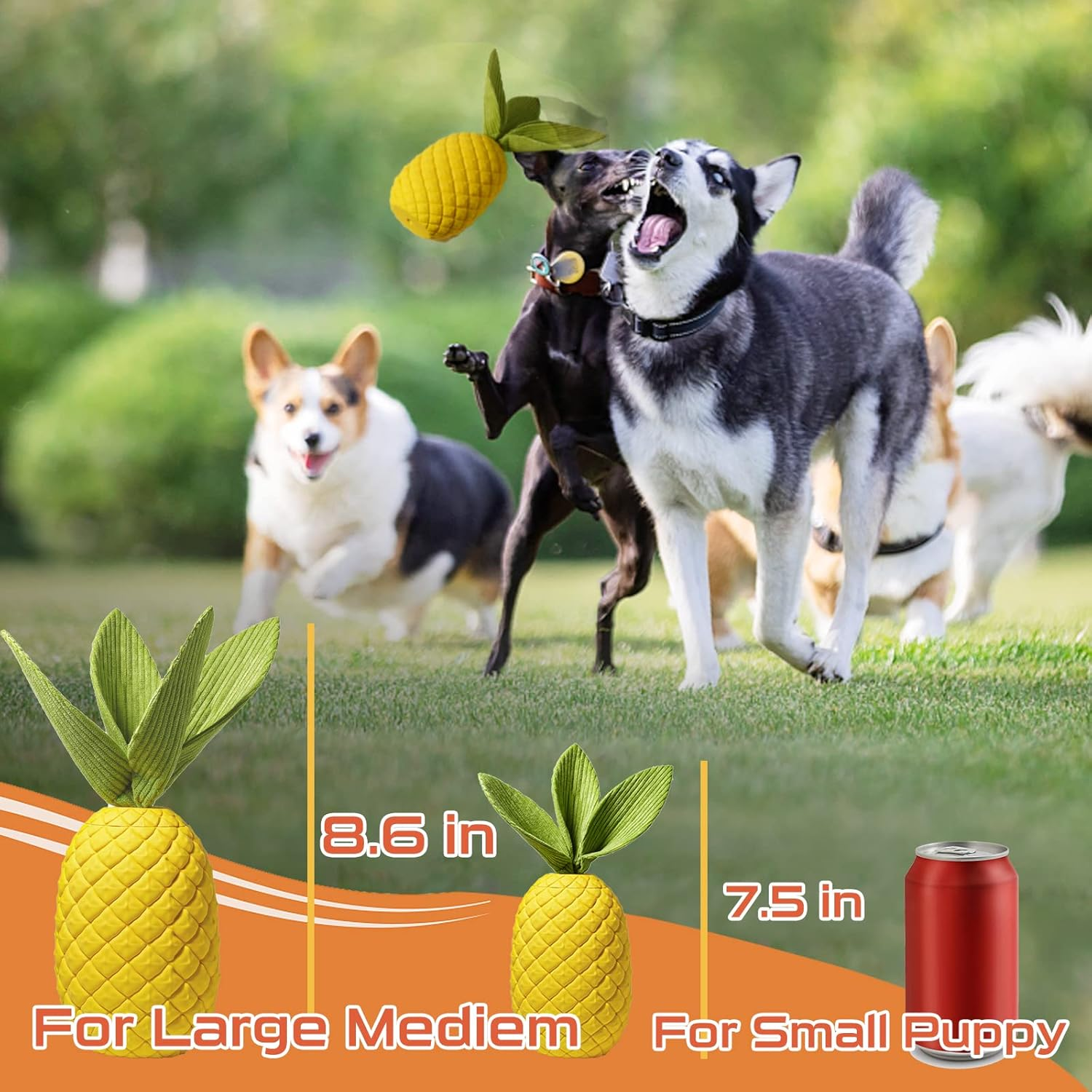 Sugelary Squeaky Dog Toys for Aggressive Chewer Large Medium Breed Dog, Indestructible Tough Dog Chew Toys with Natural Rubber (Small Pineapple)