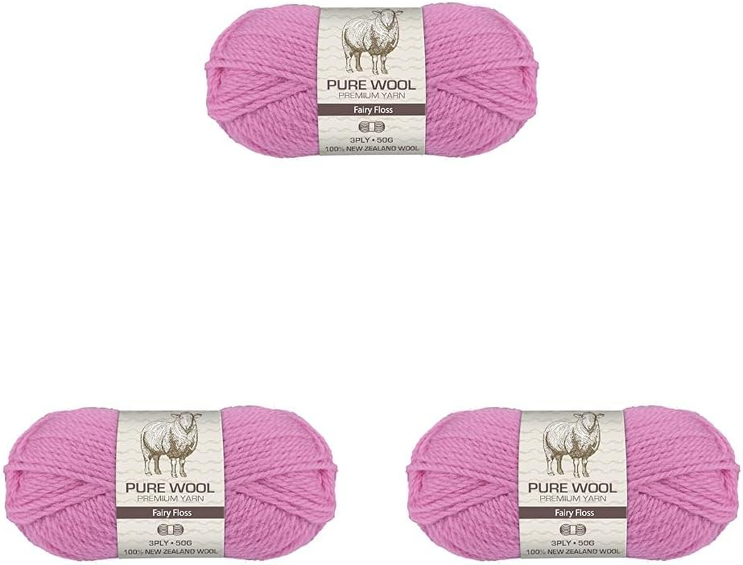 3-Ply Pure Wool 50 G, Fairy Floss