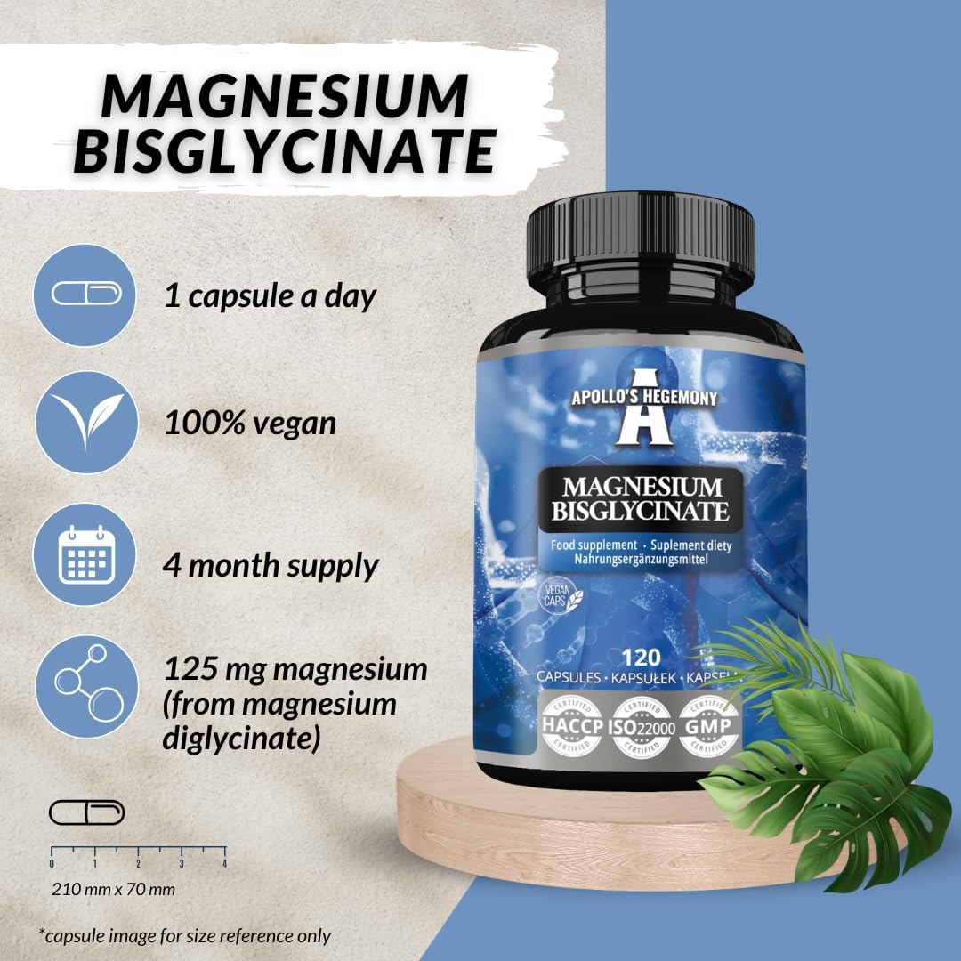 Magnesium Bisglycinate 100 Mg per Capsule - 120 Vegan Capsules - 4 Month Supply - for Enhanced Absorption - Dietary Supplement from Apollo'S Hegemony image number 2