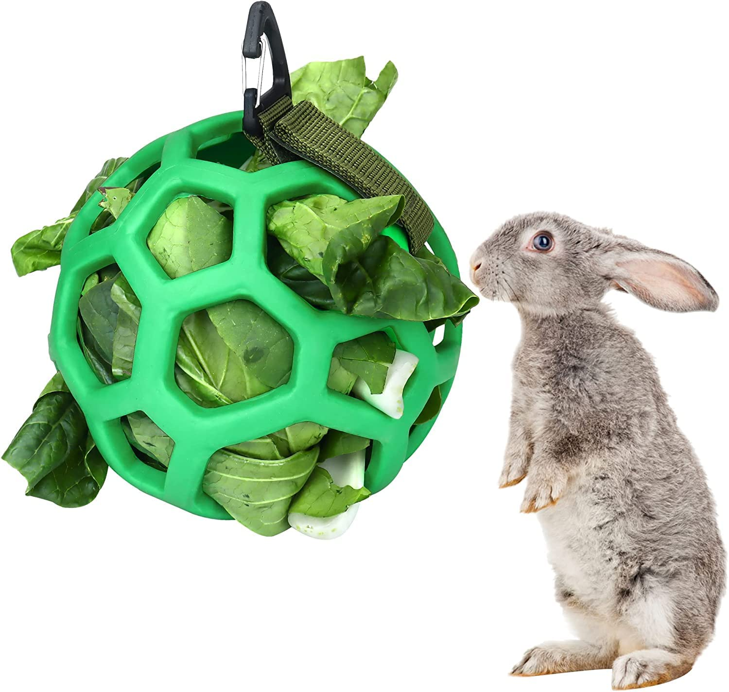 Rabbit Guinea Pig Hanging Hay Feeder Ball Small Animal Feeder Rack Dispenser Food Balls Toy Pet Grass Play Hay Chew Ball Grass Vegetable Hanging Holder for Small Animals Pet Hamster Bunny Rabbit image number 2