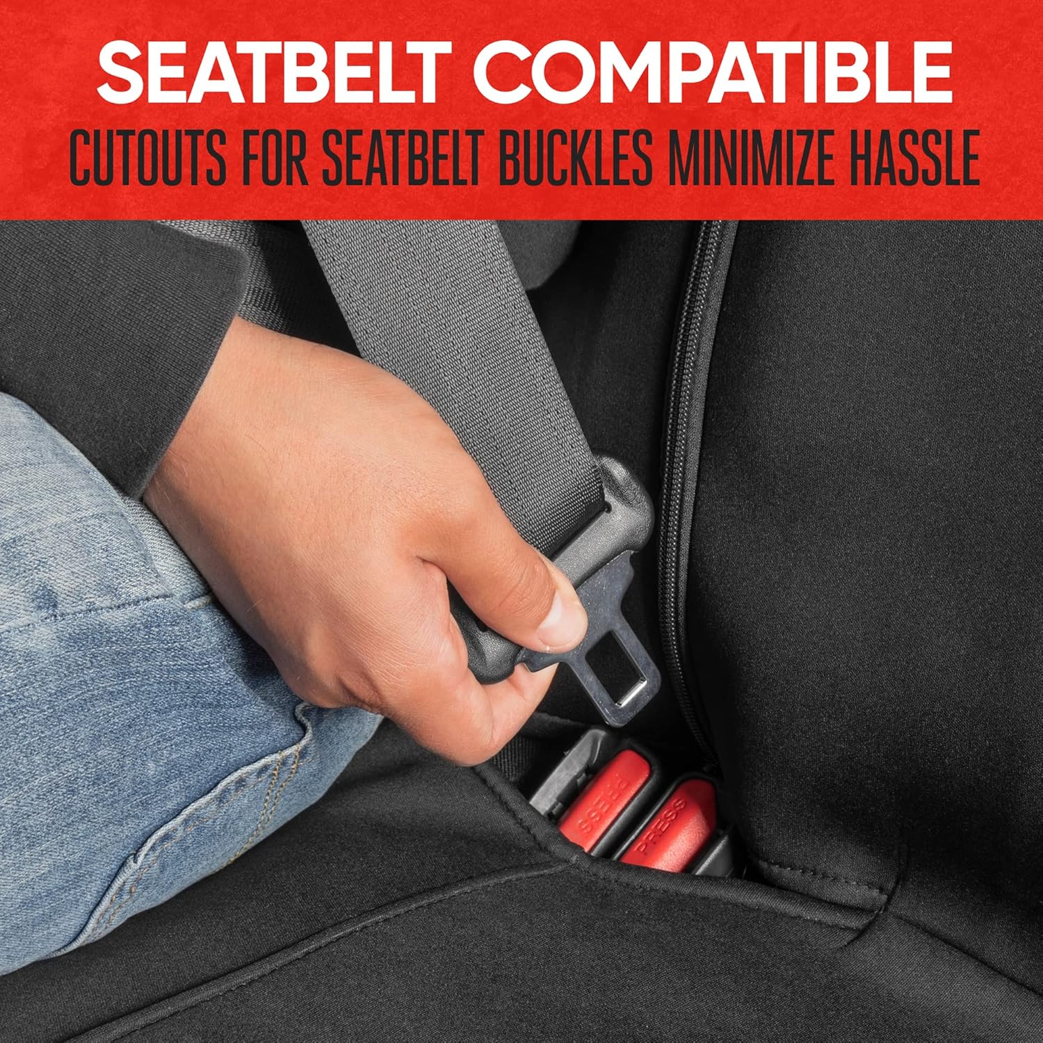 Motor Trend Spillguard Neoprene Rear Seat Protector - Waterproof Bench Cover for Cars with Gray Stitching, Padding for Kids & Dogs - Beige image number 3