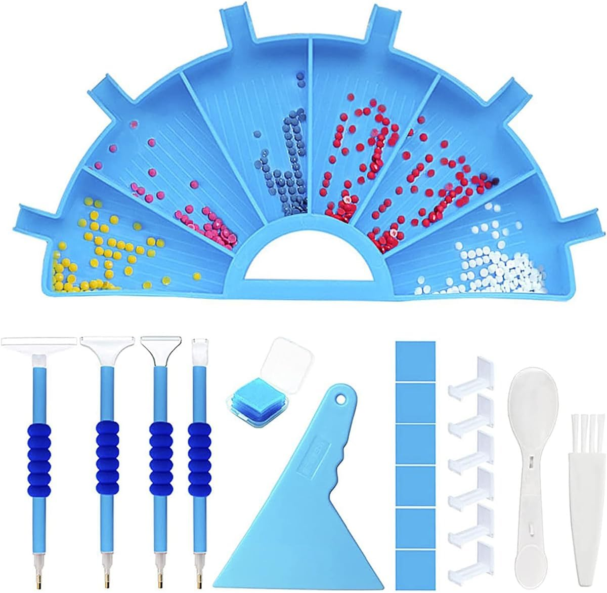 NUZAMAS Diamond Painting Trays Organizer Diamond Painting Tools Diamond Art Accessories with Trays and Pens Rhinestone Tray Sorter for DIY Art Craft Supplies (Blue)