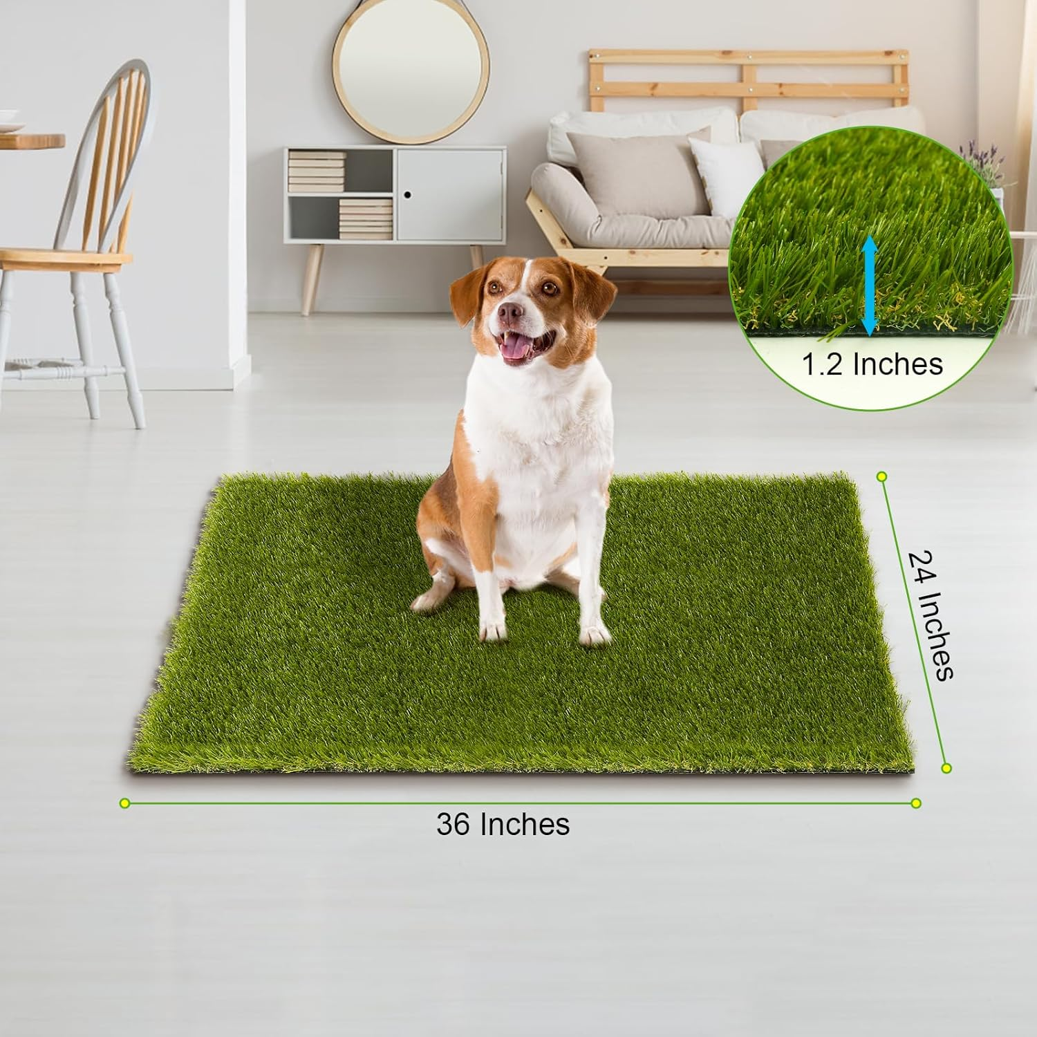 Artificial Grass, 36 X 24 Inches Fake Grass for Dogs, Reusable Dog Grass Pee Pads with Drainage Holes for Dog Potty Training Outdoor Indoor Door Mat Decoration image number 4