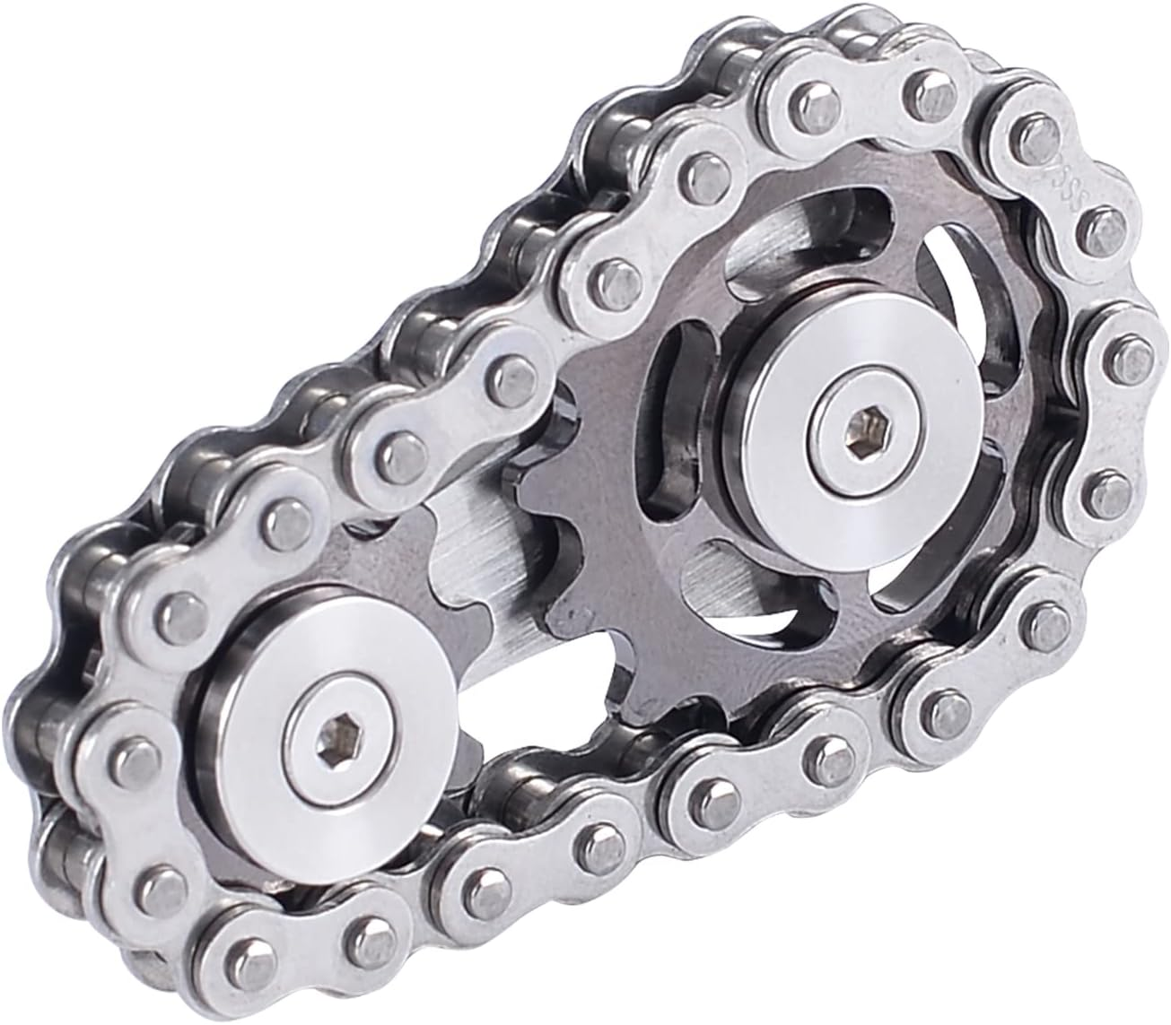 Bike Chain Gear Fidget Spinner, Metal Sprocket Chain Fidget Toy, Stress Anxiety Relief Fidget Toy, Stainless Steel Durable Mechanics W/Smooth Bearings EDC Novelty Toy (Silver)