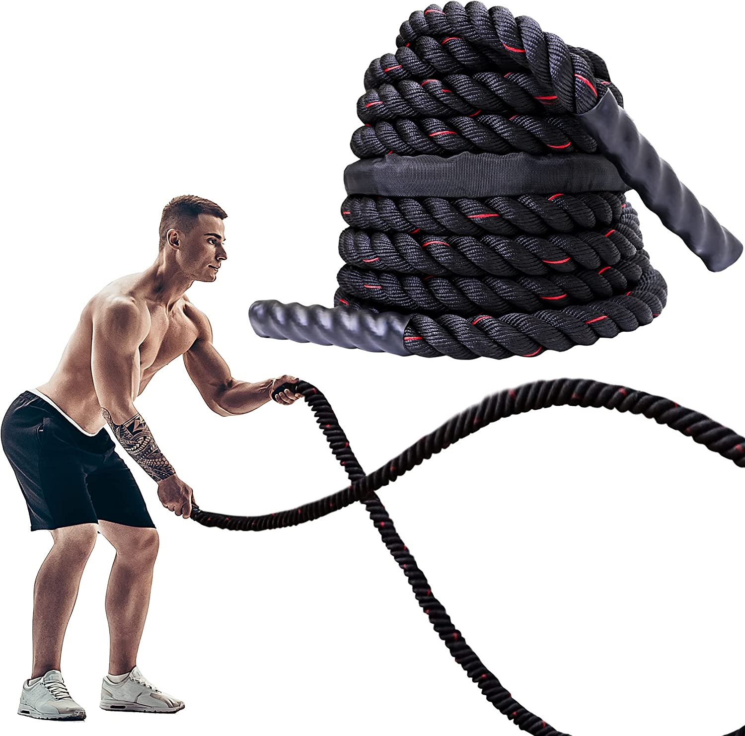 PROIRON 9M /12M Battle Ropes, Battling Rope for Fitness Training Gym, Heavy Exercise Ropes 38Mm, Undulation Rope for Strength Workout image number 2