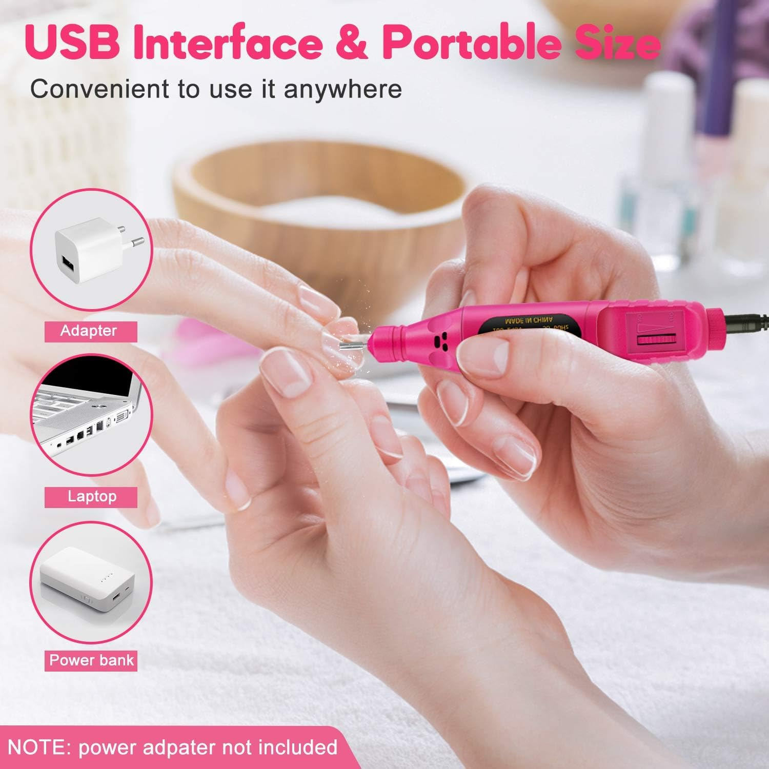 YIMART USB Electric Nail Drill - Portable Professional Manicure Pedicure Machine for Gel Nails with 6 Drill Bits, Polishing and Art Tools Kit (Green) image number 2