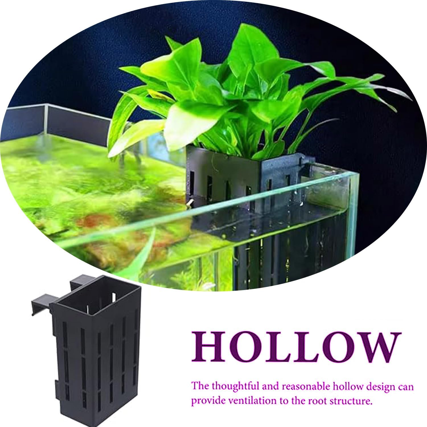 4Pack Aquarium Live Plant Holder, Hanging Planter Cups, Aquarium Plants Holders with Hooks and Suction Cups for Fish Tank Aquaponic Plant Cultivation and Aquascape Decorations (Black) image number 3