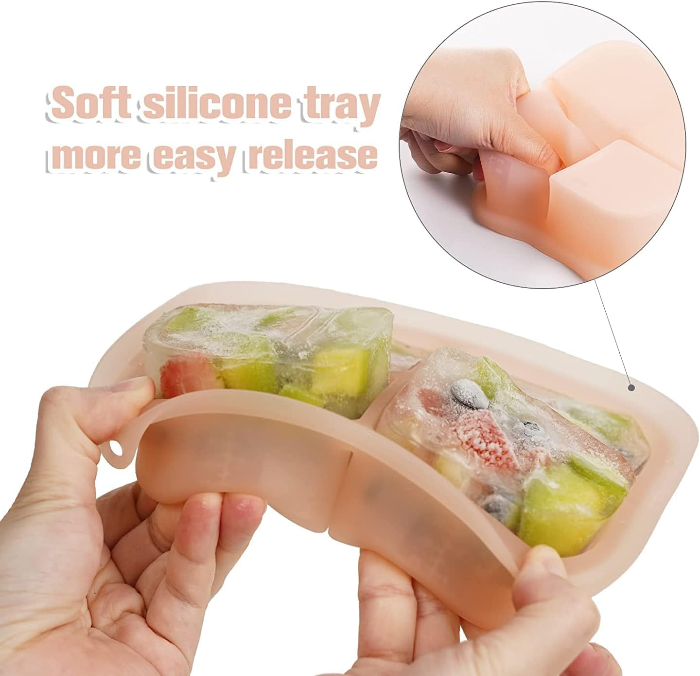 Haakaa Silicone Freezer Tray,Food Grade Silicone,Perfect for Food Storage & Freeze Soup, Broth, Stew or Sauce, Vegetable & Fruit Purees, 4 X 3 Oz, Blush image number 4