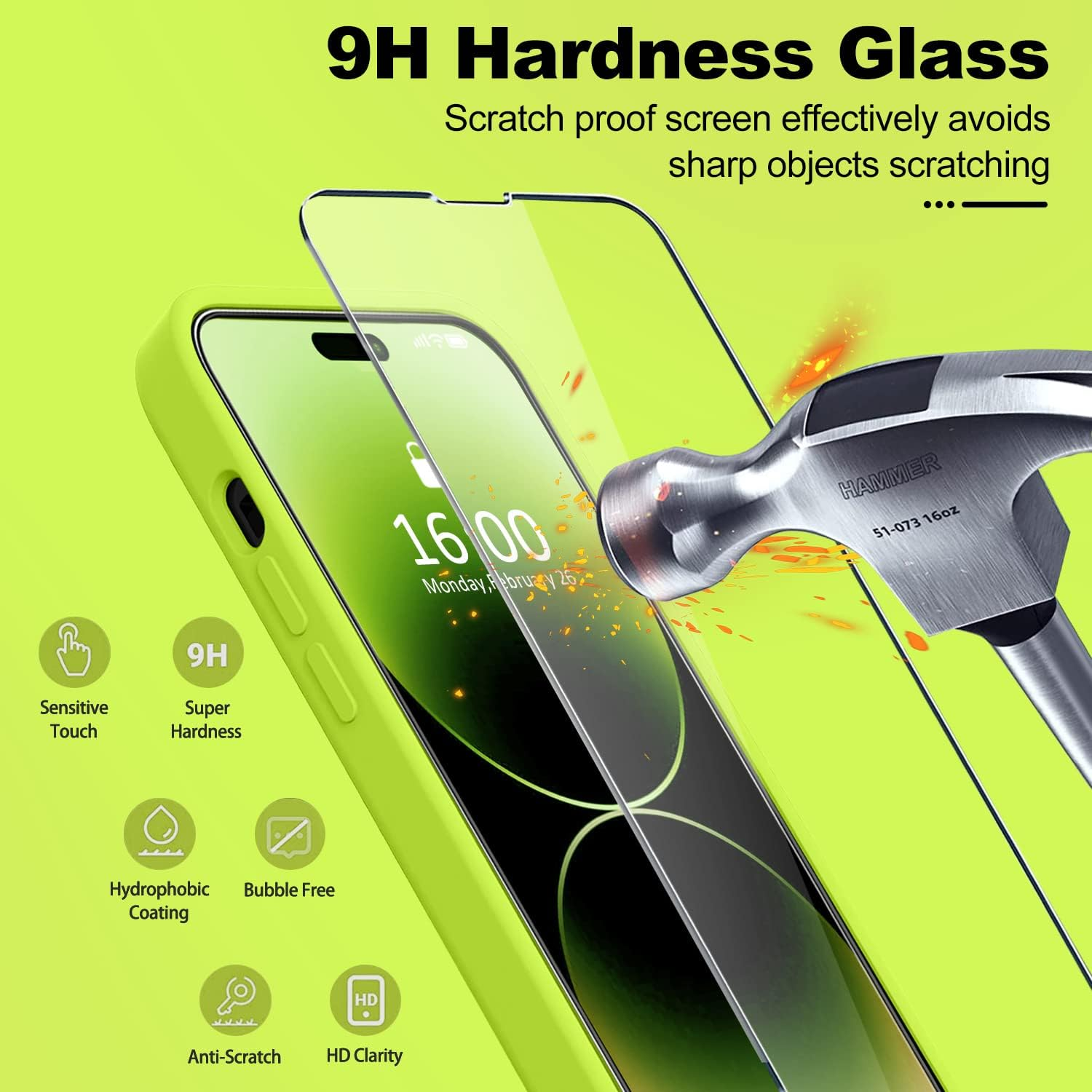 Bosskiss Compatible with Iphone 14 Pro Max Case 6.7 Inch, Premium Liquid Silicone Case [Velvety Touch] [2 Pcs 9H Tempered Glass Screen Protector], Camera All-Round Protection Case, Fluorescent Green image number 4