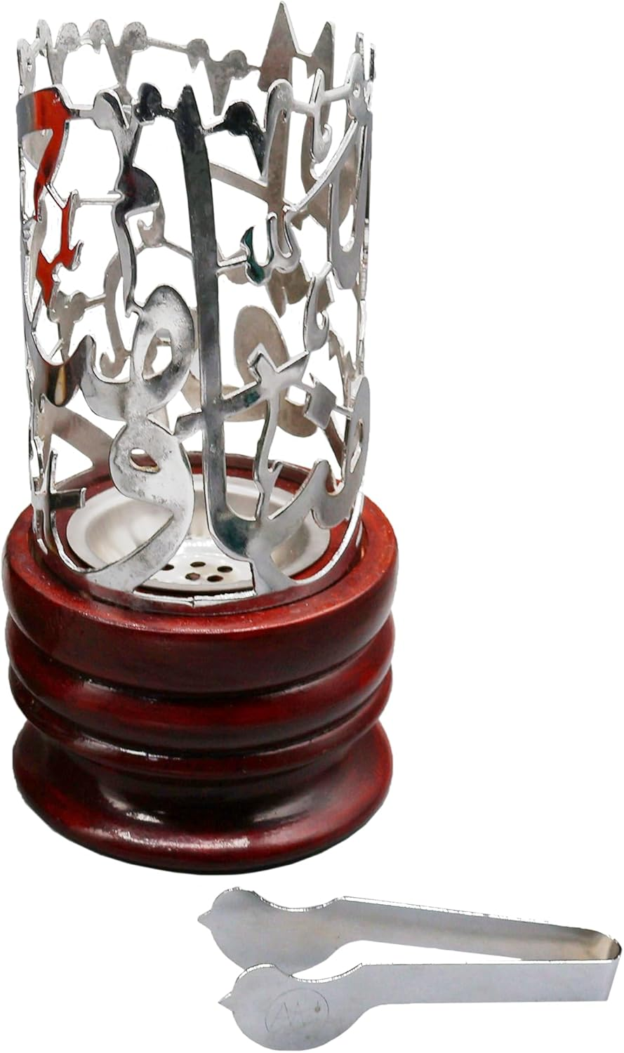 AM Bakhoor Calligraphy Incense Burner - Metalic Resin Cone Holder | Wooden Base | Frankincense Charcoal Burner (Mabkhara) | Spiritual Gifts for Office & Home Decor (Gold)