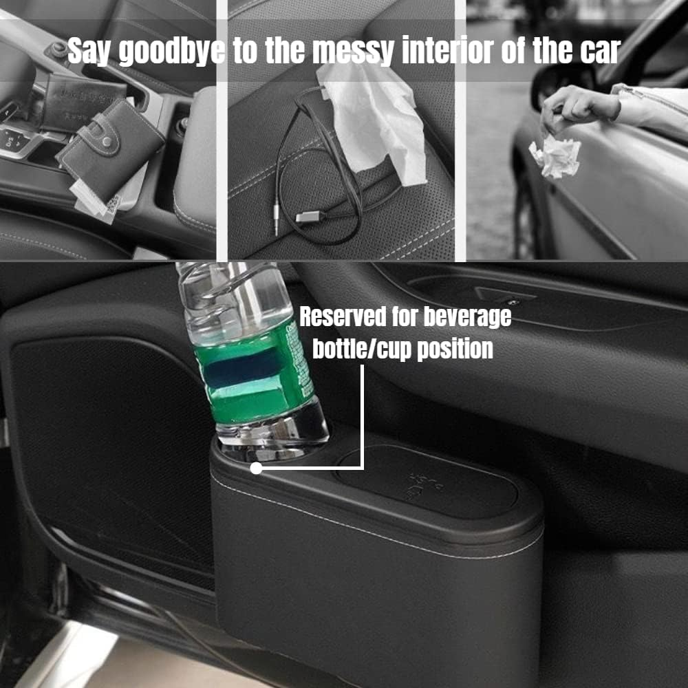 Car Trash Can with Lid,Mini Car Garbage Can Leakproof Trash Bin for Car,Automotive Garbage Container Accessories (Beige) - Brown image number 4