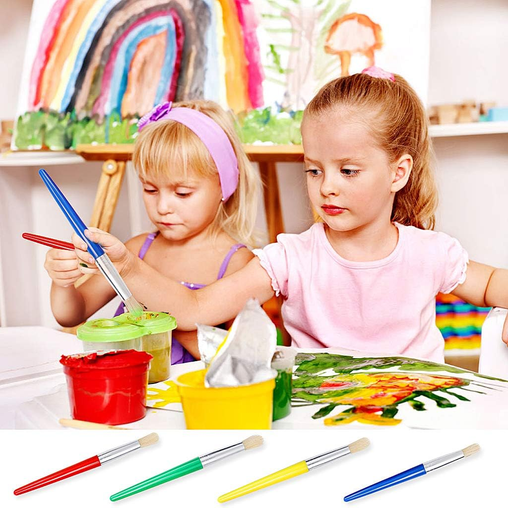 JCF Kids Paint Brushes,4 PCS Painting Brushes Set Flat Tip with Plastic Handle and Hog Bristles Painting Brushes,Multi Color Paint Brushes for Kids Beginners Art Supplies image number 1