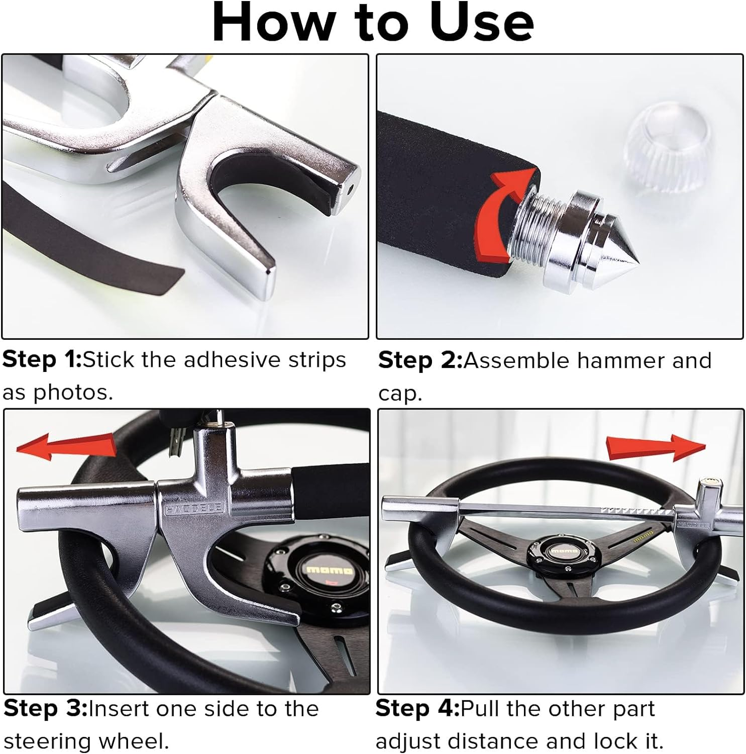 Anti Theft Steering Wheel Lock, Retractable Wheel Locks, Universal Adjustable Car Theft Prevention Device with 3 Keys and Safety Hammer Fit for All Type of Cars image number 3