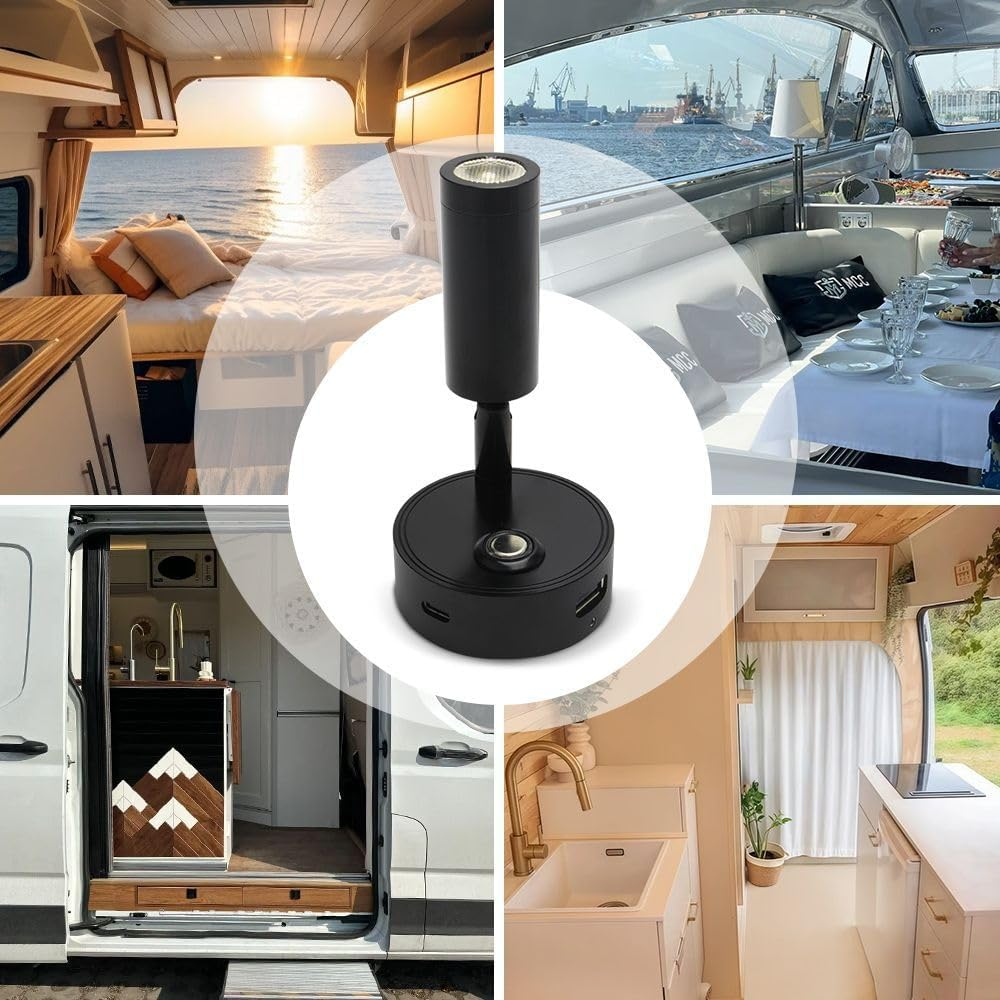 12V LED RV Reading Light with Dual Charging Ports, 3CCT Touch Control Dimmable RV Interior 12V Bedside Light Fixture Spotlight for Motor-House Camper Caravan Vehicle Vessel Boat Yacht (Black) image number 4