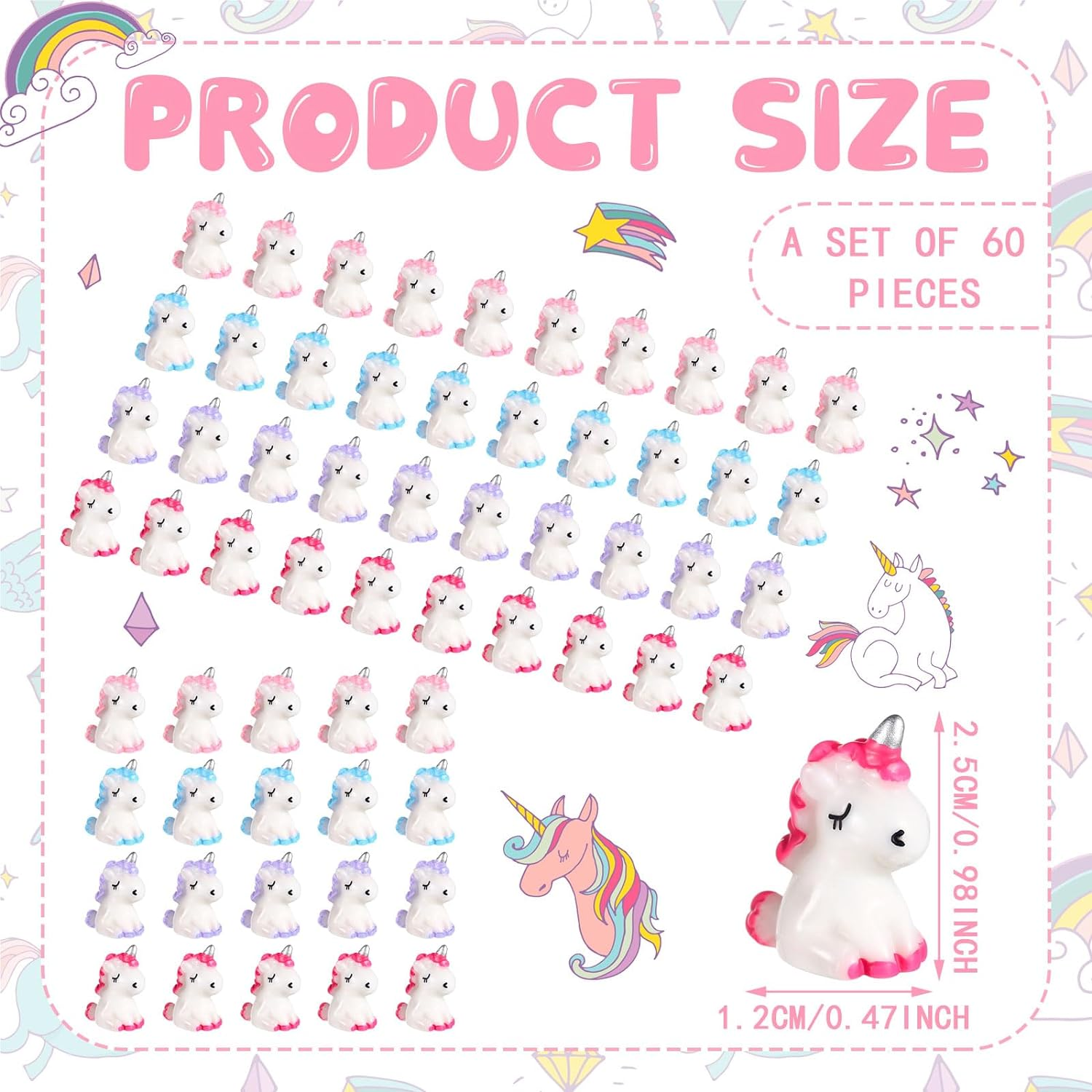 Barydat 60 Pcs Micro Unicorn Miniature Figurines Garden Tiny Unicorn Dollhouse Fairy Garden Accessories Moss Landscape Mini Resin Animals Cake Topper DIY Terrarium Crafts Ornament image number 3