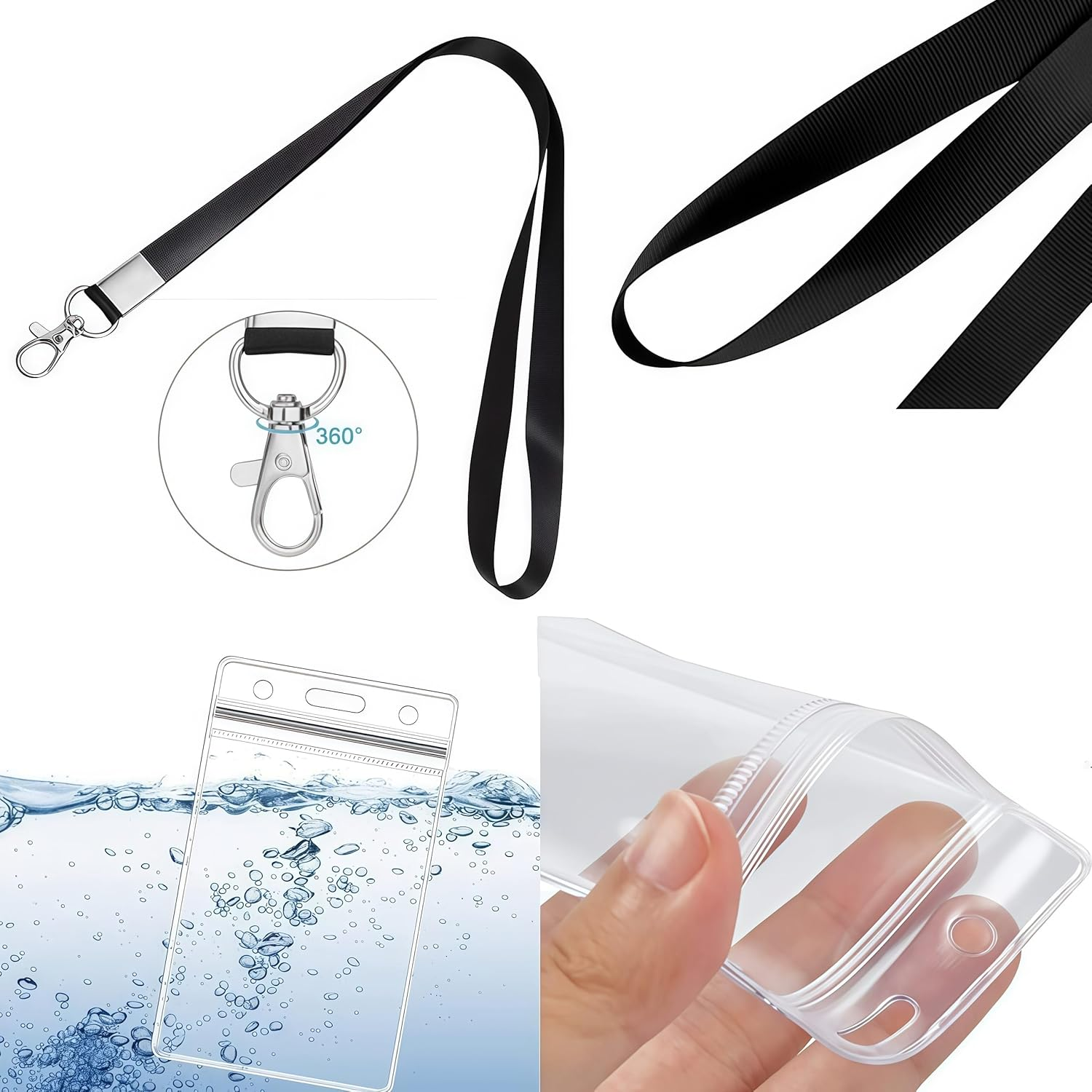 20 Pack Waterproof Clear Plastic Vertical Name Tags Badge ID Card Holders and 20 Pcs Flat Neck Lanyards for Office ID Name Tags（Black Flat Neck Lanyards） image number 4