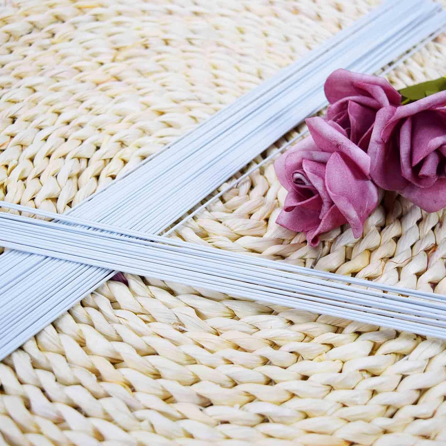 Happylain 50 PCS 18 Gauge White Floral Wire 16 Inch, Paper Wrapped Floral Wire, White Floral Stems image number 1