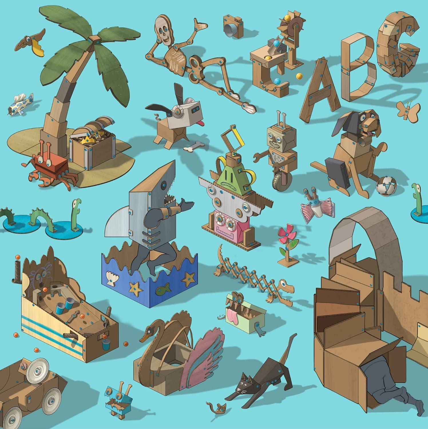 Makedo Explore | Upcycled Cardboard Construction Tool Kit in Small Toolbox (50 Pieces) | STEM + STEAM Educational Toys for at Home Play + Classroom Learning | Reusable Tools for Boys and Girls Age 5+ image number 5