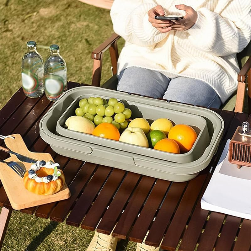 AIMALL Outdoor Picnic Basket with Lid, Folding Multifunctional Camping Storage Box, Plastic Table Storage Basket for Picnic and Outdoor Activities, 18.5 X 11.2 X 9.3 Inches image number 1