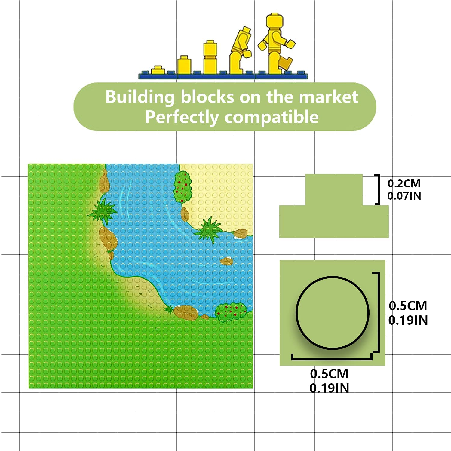 EKIND 2-Pack 10" X 10" Rainforest Base Brick Plate Compatible for All Major Brands, Scenes Baseplates for River, Forest Garden, Tropical Treehouse Scenery and More Building Blocks Kids Toy (2 Curve) image number 6