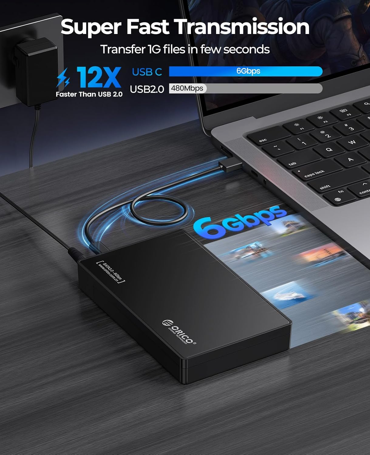 ORICO 3.5" External Hard Drive Enclosure SATA III to USB 3.1 Type C for HDD Tool-Free Installation Supports UASP and 20TB Drives - Black image number 3