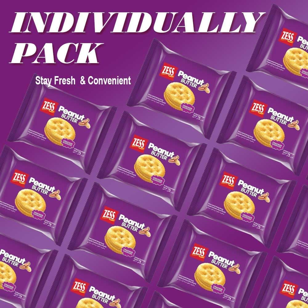 ZESS Peanut Butter Sandwich Crackers, Peanut Butter Biscuit Sandwiches Cookie 18 Individually Wrapped Packs Office and Kids Snack on the Go Snack for School Trip 612G image number 5