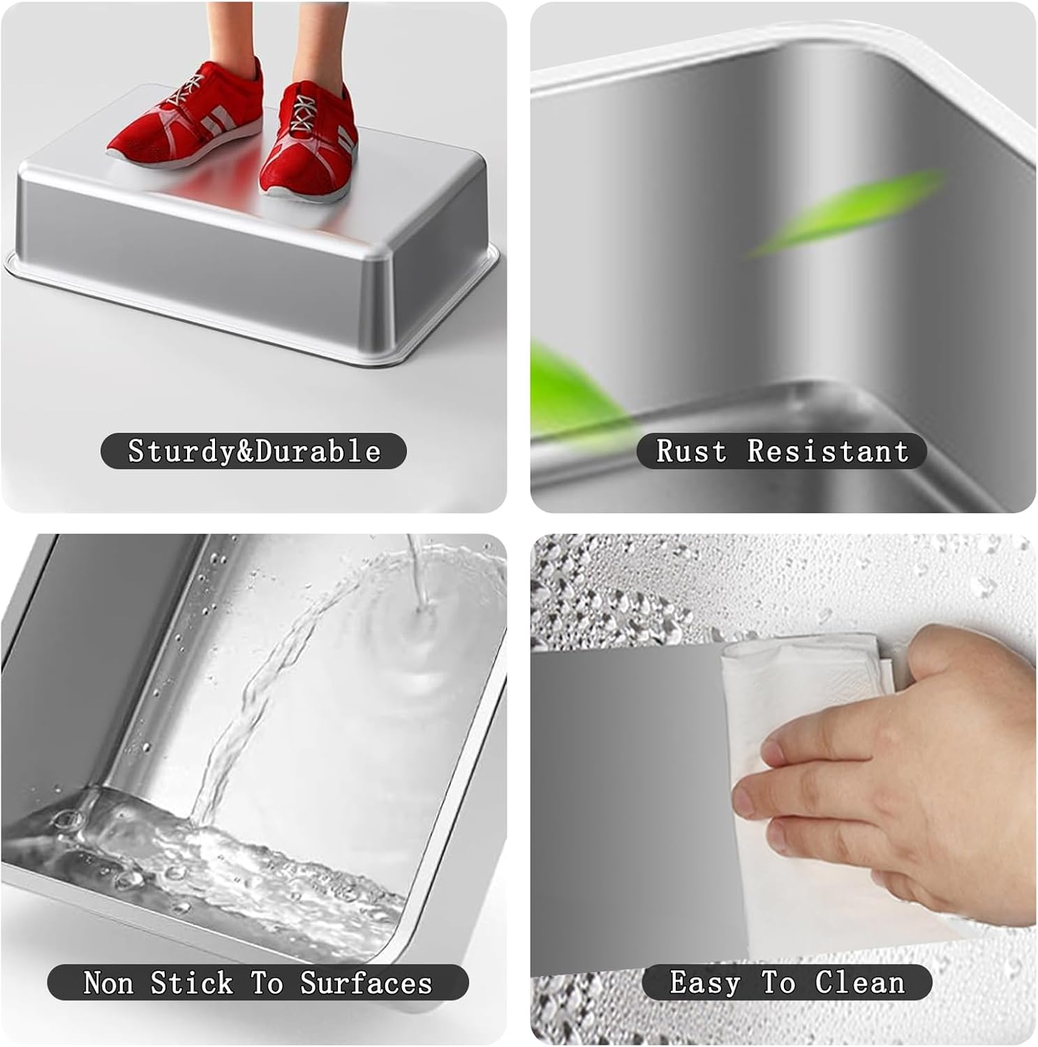 Menbyci Stainless Steel Cat Litter Box with Lid Footboard,Metal Extra Large Litter Box Self Cleaning,High Side Enclosure Cat Litter Tray for Big Kitty,Cat Scooper for Litter Boxes,24X16X12In (Khaki)