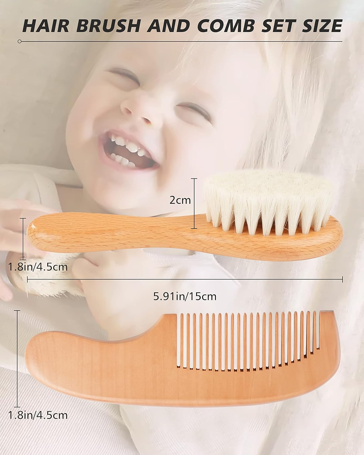 Baby Hair Brush and Baby Comb Set, Baby Hair Brush with Natural Soft Goat Bristles, Natural Wooden Comb, Cradle Cap Brush, Baby Brush Set for Newborns & Toddlers, Perfect Registry Gift image number 6