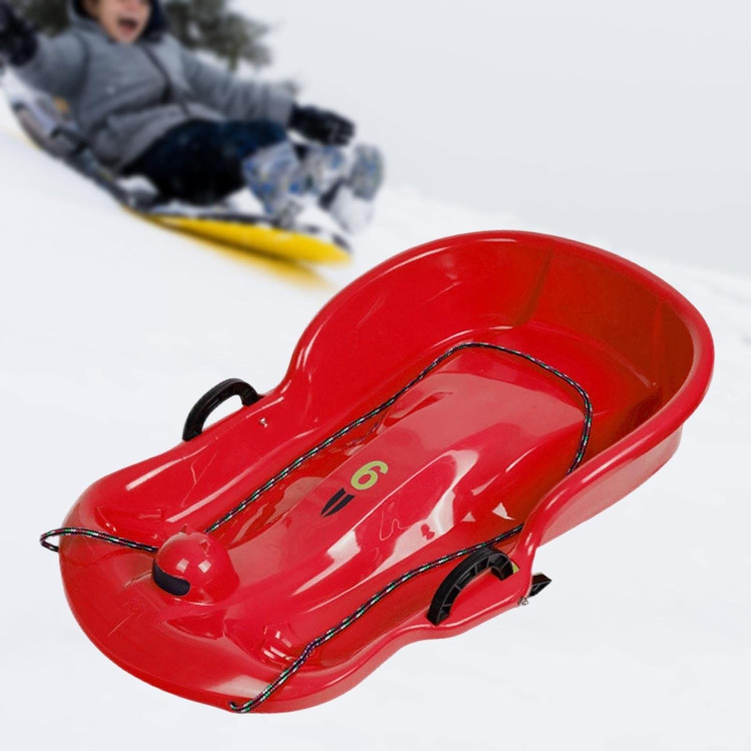Portable Winter Snow Sled Sledding Sleigh Toboggan Kids Sledge for Yard Backyard - Red image number 2