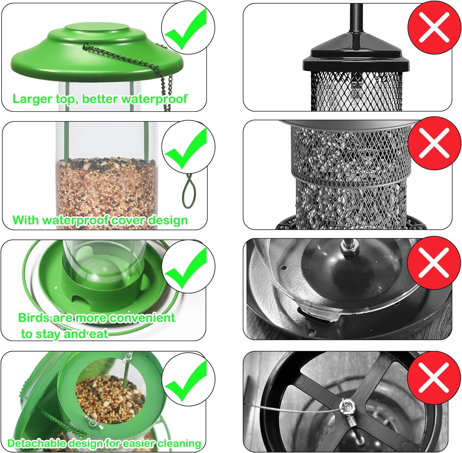 Bird Feeders Outdoors Hanging Metal: Wild Squirrel Proof Birdfeeder Waterproof - Rainproof Resistant Sunflower Seed Cardinal Birdfeeders Green image number 6