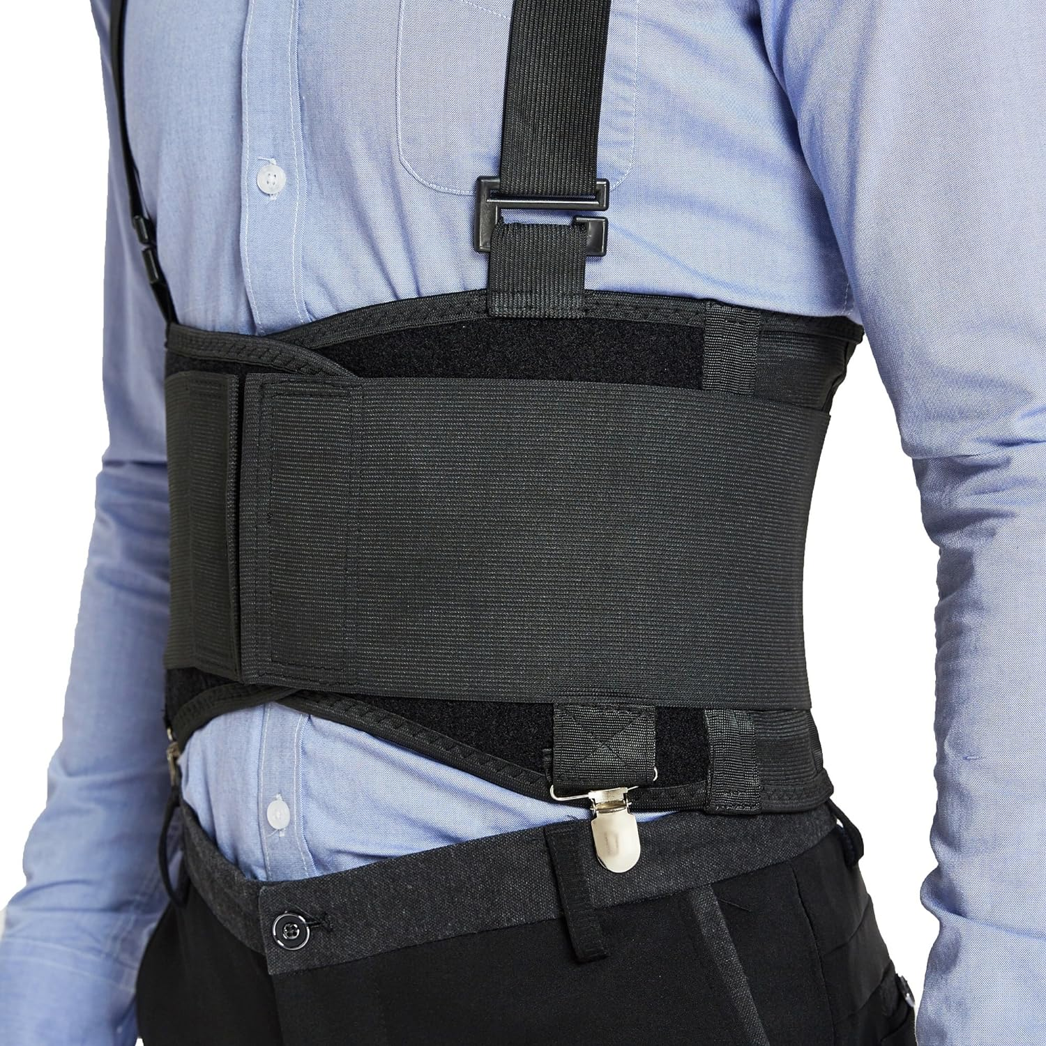 Back Support Belt with Detachable Suspenders & Removable Pants Clips - Lumbar Brace - Adjustable, Light, Breathable - Shoulder Holsters - Work, Posture - Neotech Care - Black - Size S image number 5
