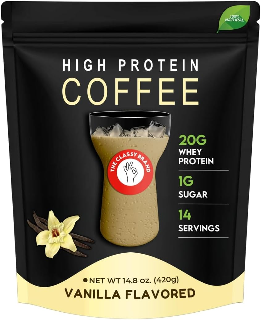High Protein Coffee,Protein, Coffee Drink, 20 G Protein, 420 G, 1 G Sugar, 14 Servings, Vanilla Flavour, Instant Coffee, Whey Protein, Gluten Free, Espresso Coffee, Iced Coffee, No Artificial Flavors image number 2