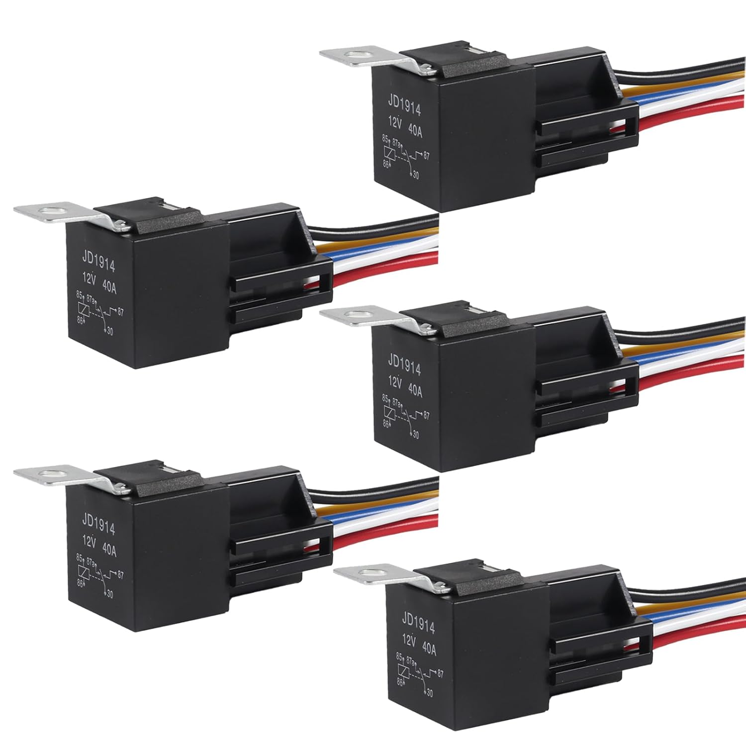 DIANN 5Pcs Car Relay with Harness 12V 40A 5 Pin SPST Harness Sockets with Color-Labeled Wires for Automotive Truck Van Motorcycle Boat image number 4