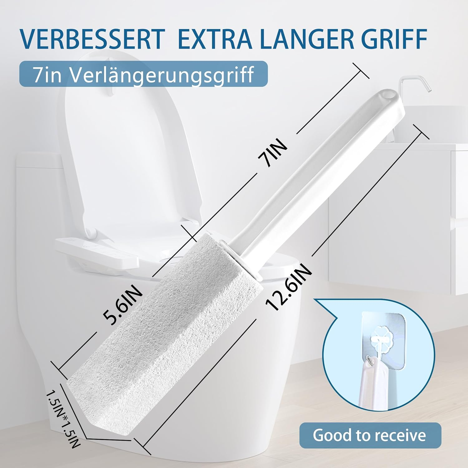 （2Pack） UNOD White Cleaning Pumice Stone with Handle，Toilet Bowl Cleaner，Removing Hard Water Stain Ring。Clean up the Stains on Tiles, Bathrooms & Pools. (4, W) image number 4