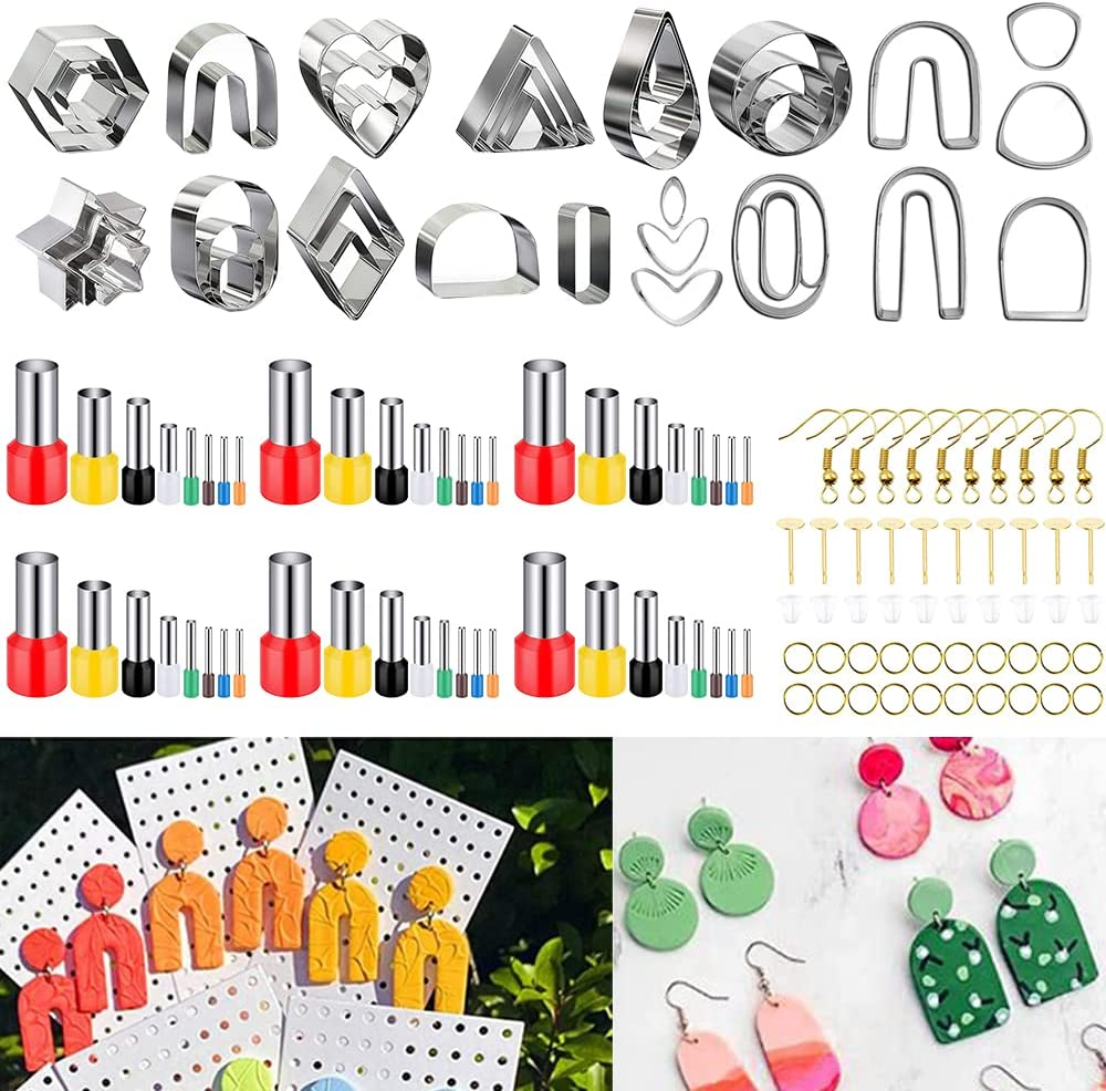 134 Pcs Polymer Clay Cutters, AIFUDA 16 Shapes Clay Earring Cutters with 48 round Piercers and 50 Earring Accessories for Earrings Making image number 3