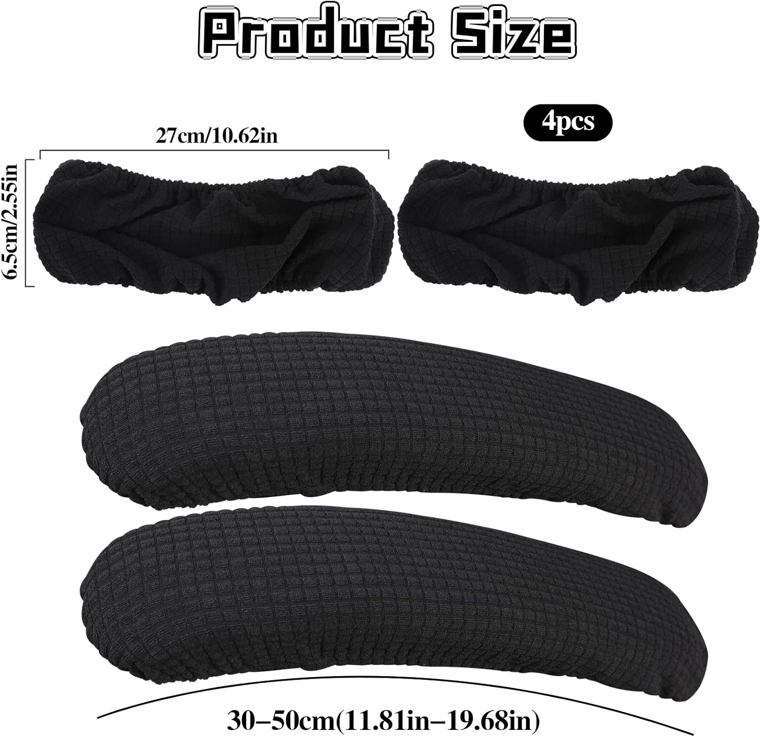 KALIONE 2 Pairs Office Chair Arm Covers, Armrest Slipcover Pads, Removable Office Chair Cover, Chair Arm Pads Arm Protectors, Office Removable Arm Rest Covering, Elastic Chair Armrest Cover(Black) image number 1