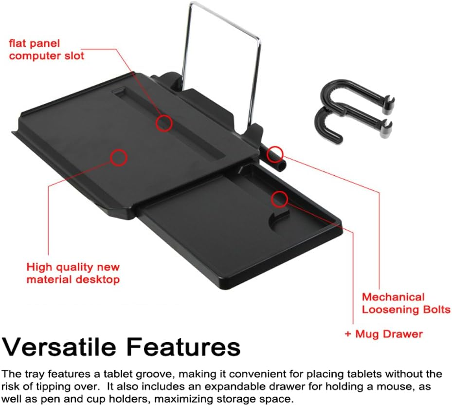 Eacam 2 in 1 Car Steering Wheel Tray/Back Seat Headrest Tray for Eating Food Drink and Writing Laptop Work, Black Car Desk image number 2