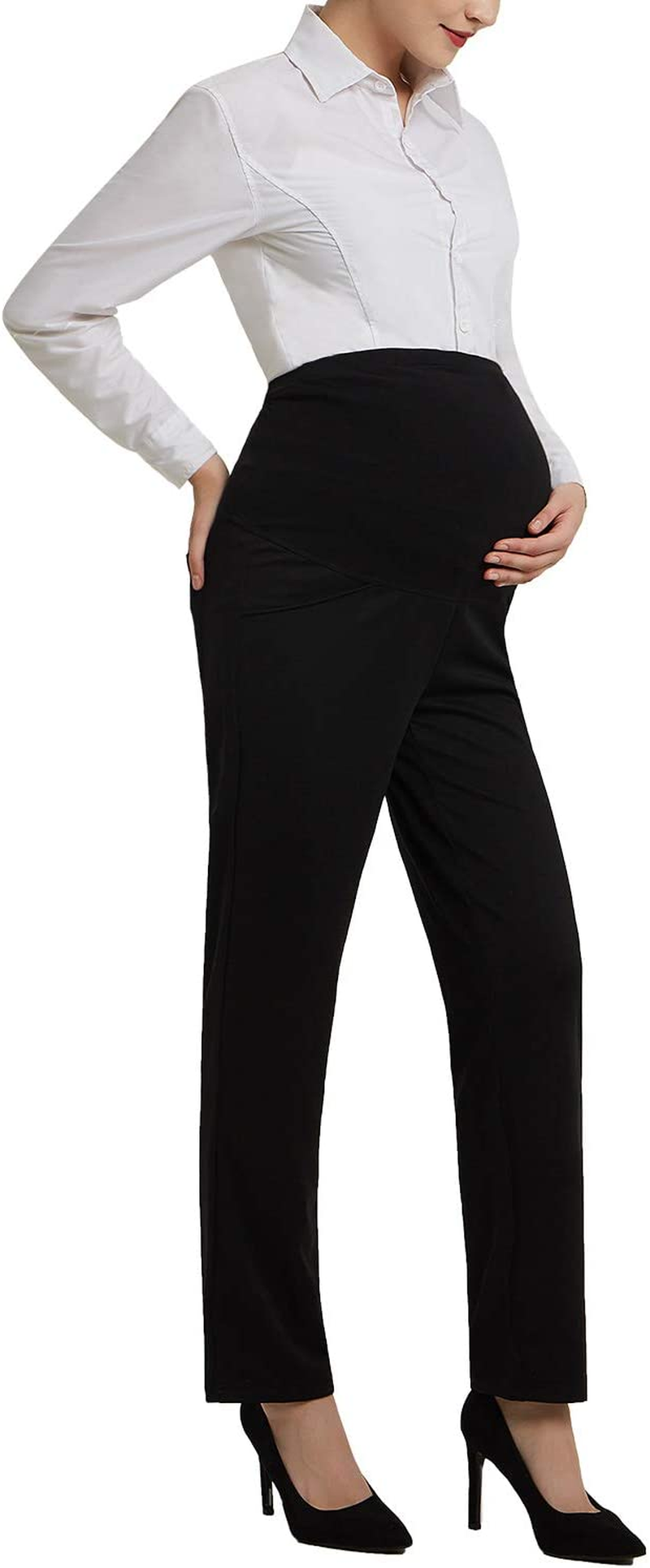Maternity Dress Pants Flattering Work Long Pants Stretch Slim Fitted Maternity Clothes Trousers Black L