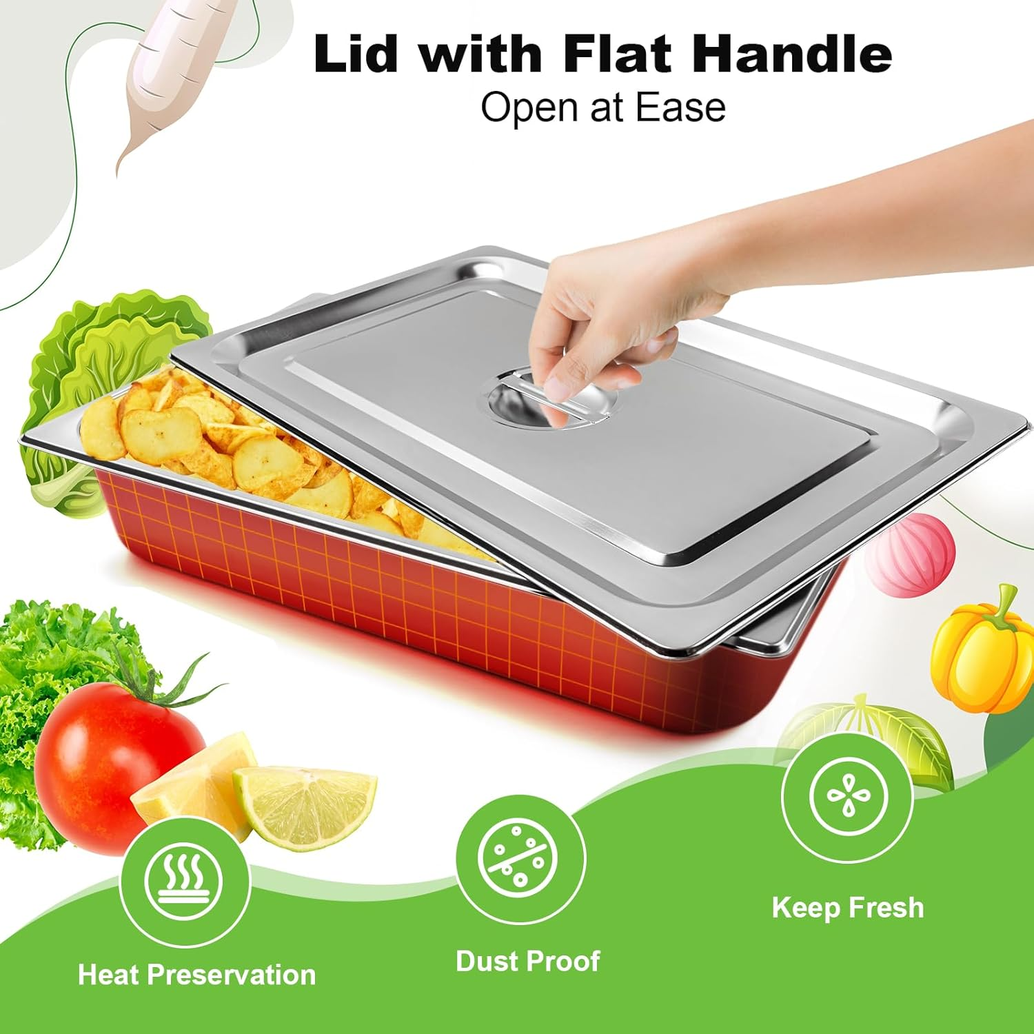 LZONEY Stainless Steel Hotel Pans 1/1 Full Size X 4" Deep Steam Table Pan with Lid, 4 Pack 0.8 Mm Thick anti Jam Pan Stainless Steel Steamer Pan for Hotel, Restaurant, Buffet image number 5