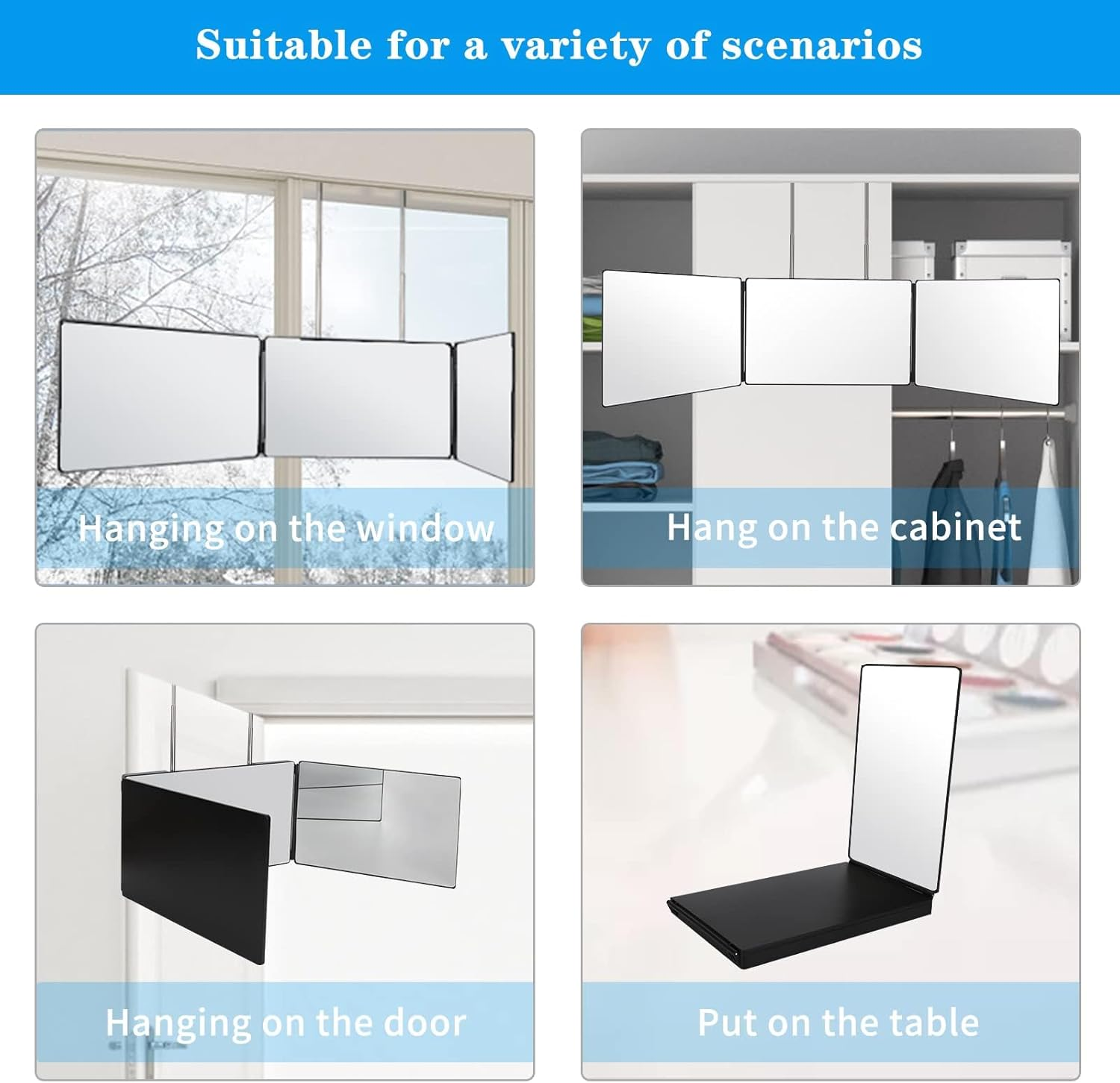 3 Way Mirror for Self Hair Cutting Mirror Barber Supplies Accessories 360 Trifold Mirror for Makeup to See Back of Head image number 4