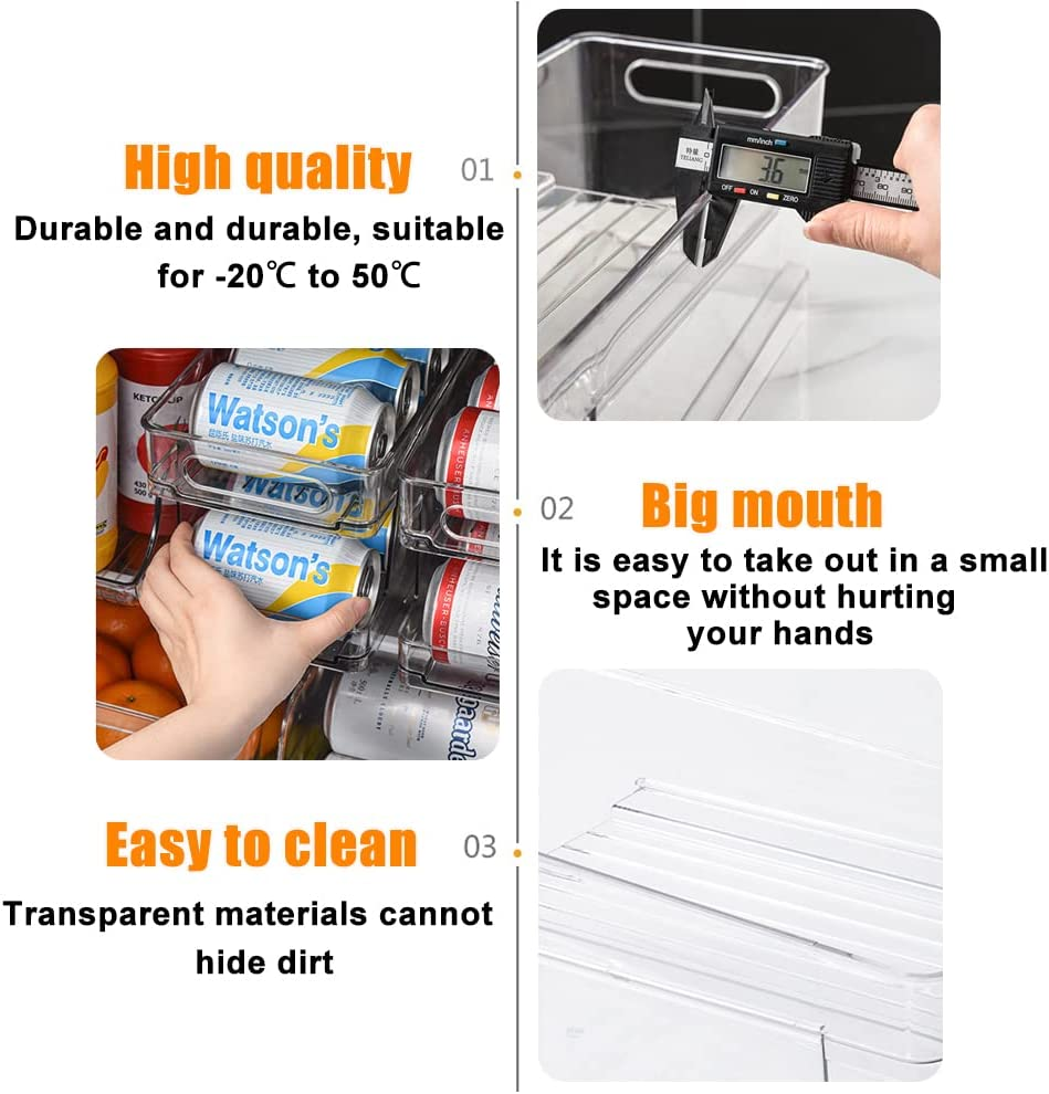 Fridge Organiser, Refrigerator Storage Bins with Rolling, 2-Tier Can Dispenser, Drink Food Storage, Home Kitchen Organisation, Soda Beverage Container, for Fridge Freezer Pantry Countertop Cabinets image number 6