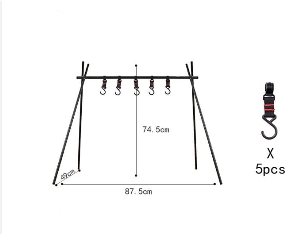NUZAMAS Tripod Camping Hanging Rack with 5X Hook Cookware Storage Portable, Outdoor Camping Folding Rack, Cooking Tripod, Drying Clothes, Pot Roast, Grilling Picnic Camping BBQ Hanger image number 3