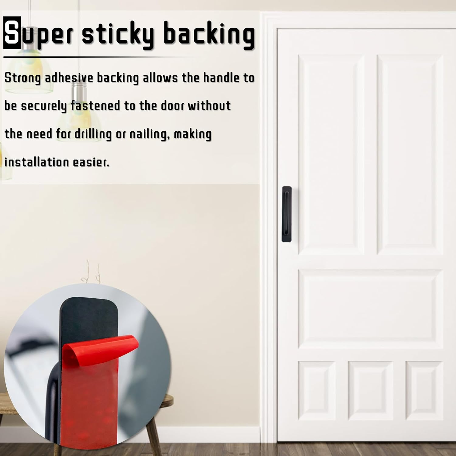 4 PCS Adhesive Cabinet Handles, No Drilling Drawer Pulls, Aluminum Alloy Stick on Door Handles, Window Handles for Kitchen, Cupboard Sliding Closet, Dresser Closet (Black) image number 5