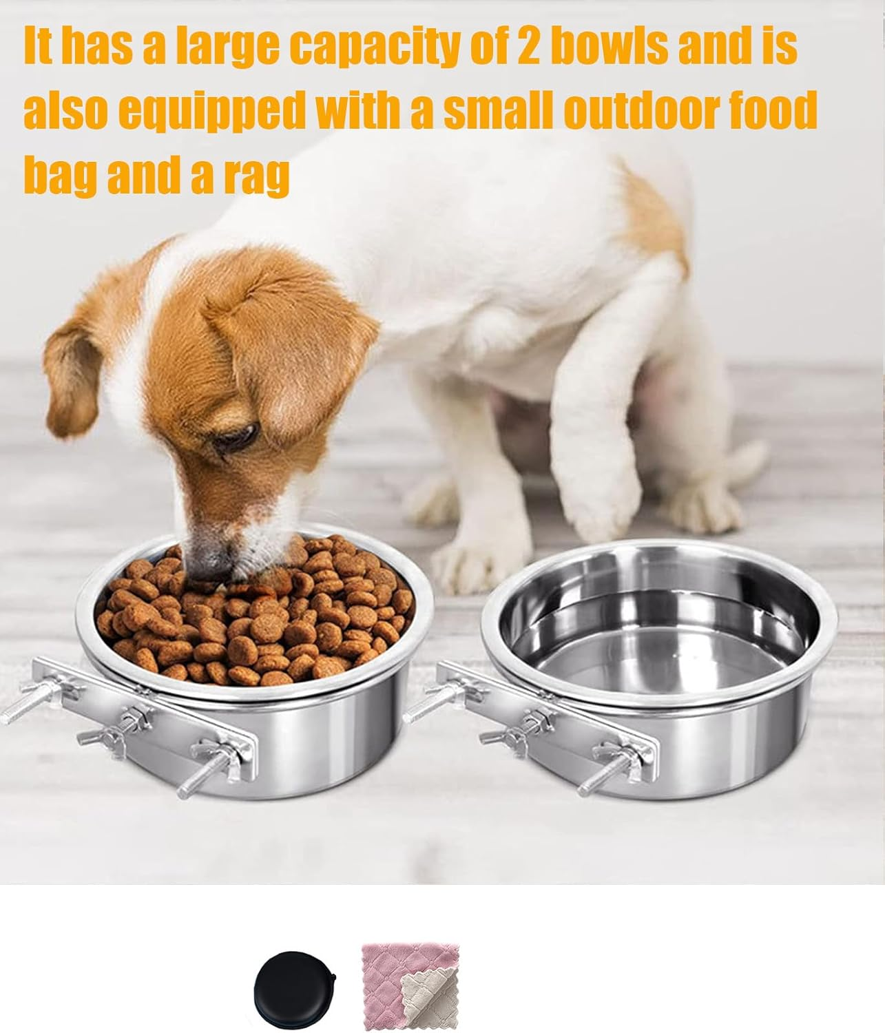 Stainless Steel Dog Bowls, Stainless Steel Dog Bowls, No - Spill Dog Crate Bowls (Water & Food) - Hanging Kennel Water Container image number 2