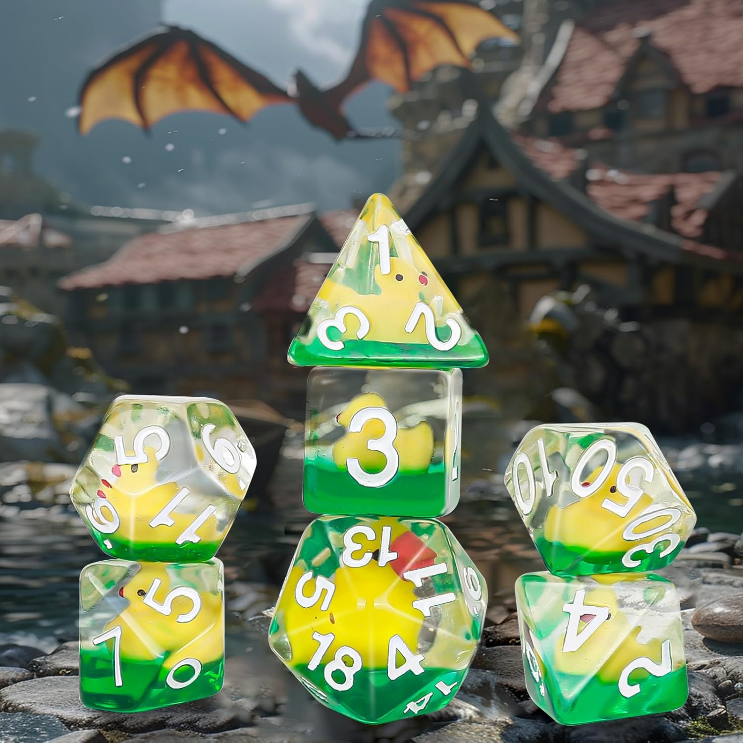 Oricraft D20 Yellow Duck Dice DND Dice Set Cute Duck inside DND Gaming Dice Polyhedral Role Playing Game Dungeons and Dragons Dice - Dark And Pupple image number 3