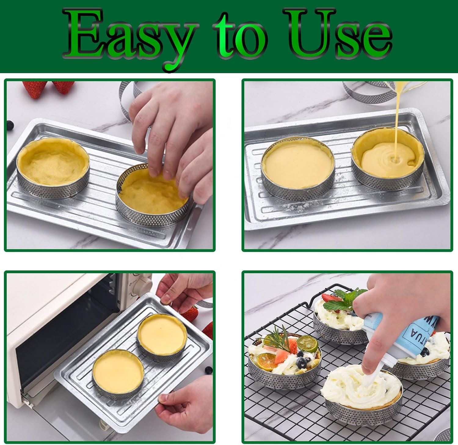 DATANYA 12Pack Tart Rings Perforated Tart Ring, Stainless Steel Cake Rings 2 Inch round Mousse Ring Molds for Baking Cooking Dessert, Small Fruit Tartet Crust 5Cm