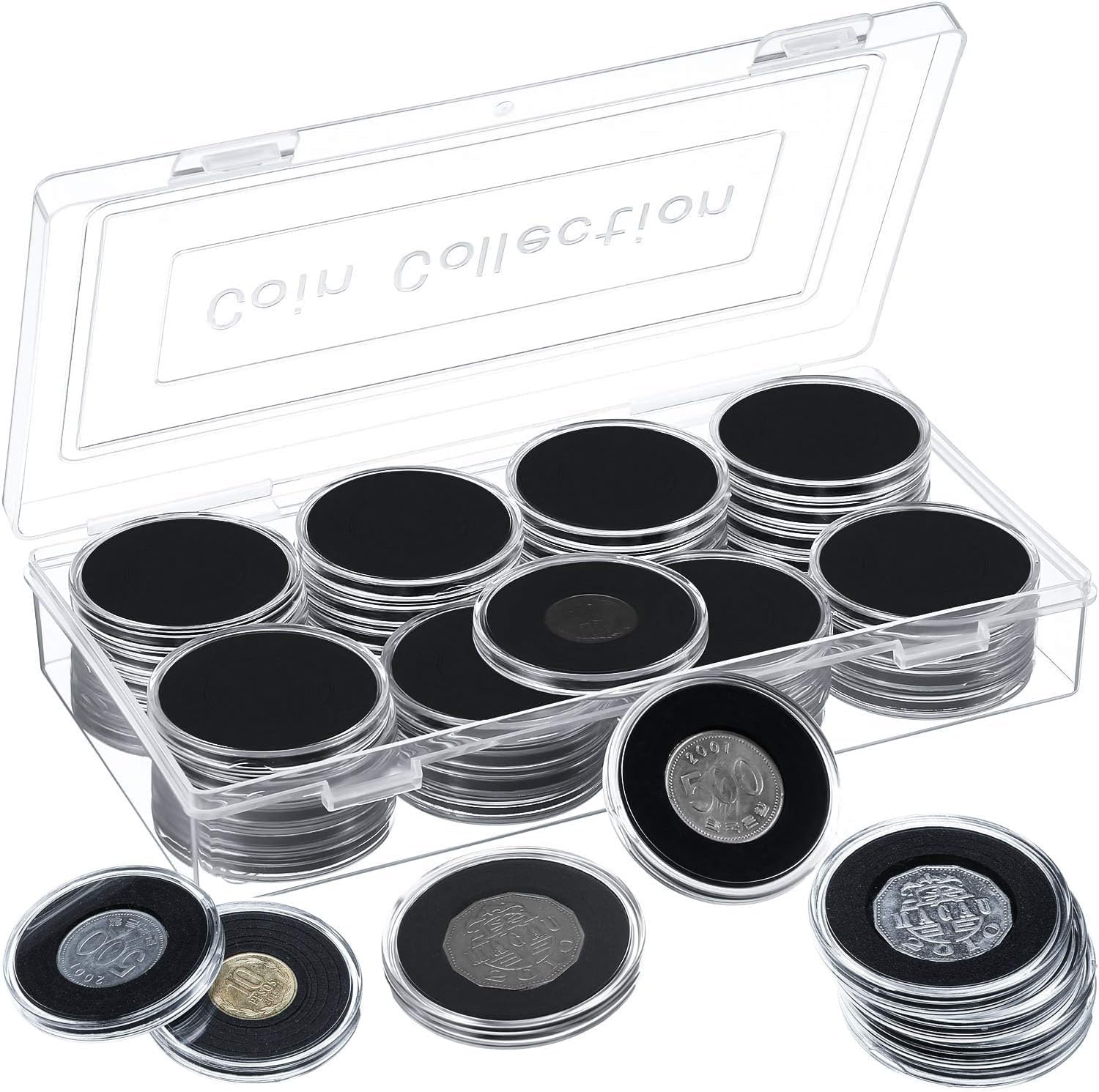 40 Pcs 46Mm Coin Capsules, with Foam Gasket and Plastic Storage Box, Coin Holder Case with Storage Organizer Box for Coins Collector, for Coin Collection, Coin Collection Supplies